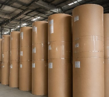 Bulk paper rolls stored in warehouse