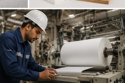 Worker operating paper production line